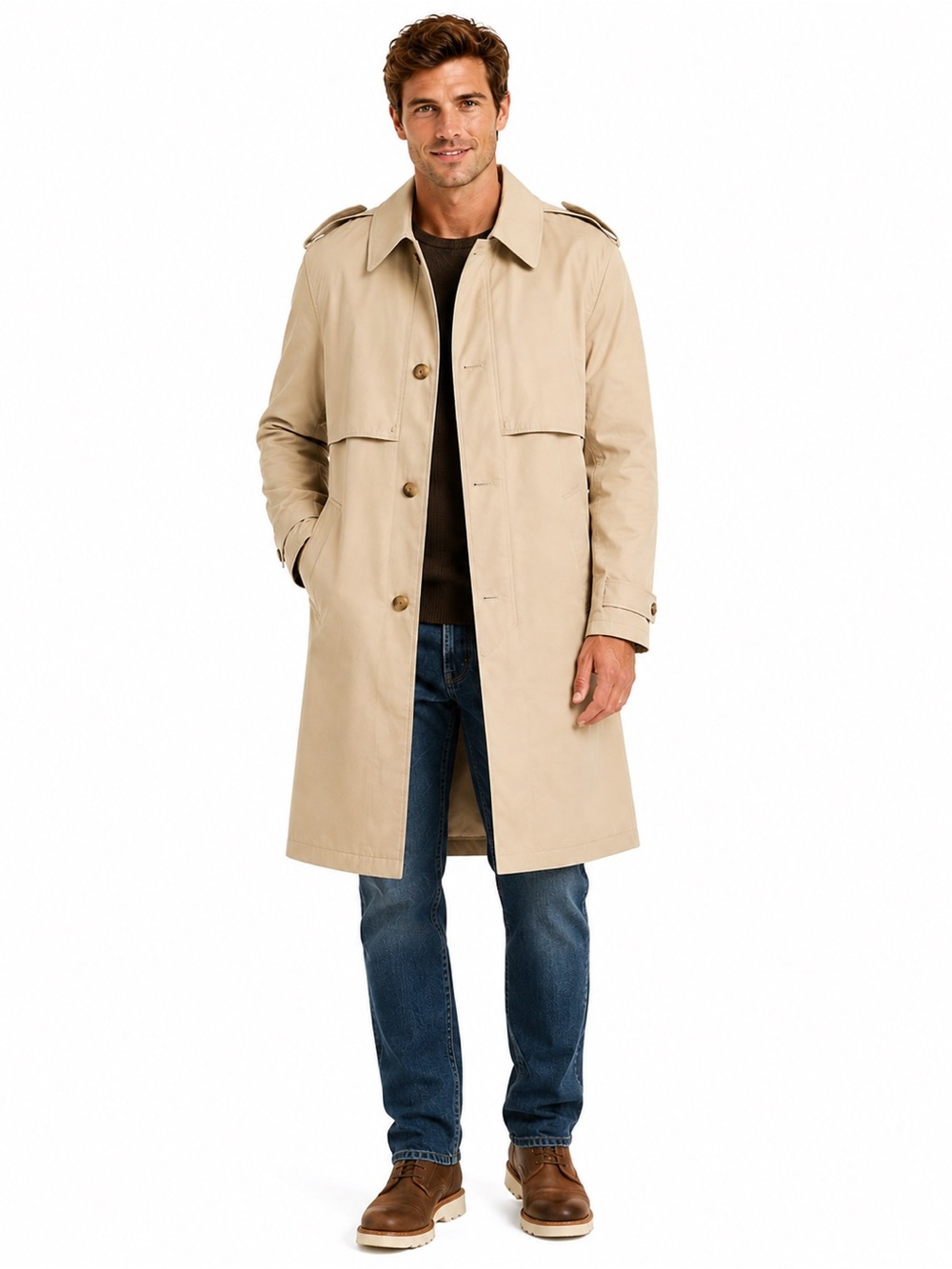 Gant Men's Size 44 Beige Trench Coat - Classic Long Raincoat